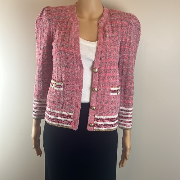 L'Agence Pink Jenni Puff Sleeve Fitted Cardigan Blazer NWOT - Picture 9 of 13